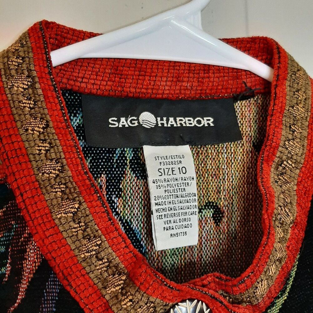 Vintage Sag Harbor Jacket Multicolor Women Sz 10 Tapestry Long Sleeve Button Up - Picture 4 of 10